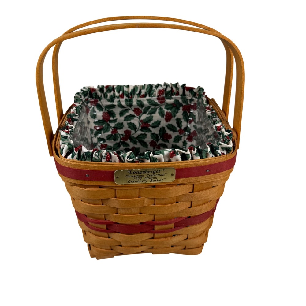 Vintage Longaberger 1995 Christmas Collection Cranberry Basket‎ & Plastic Liner